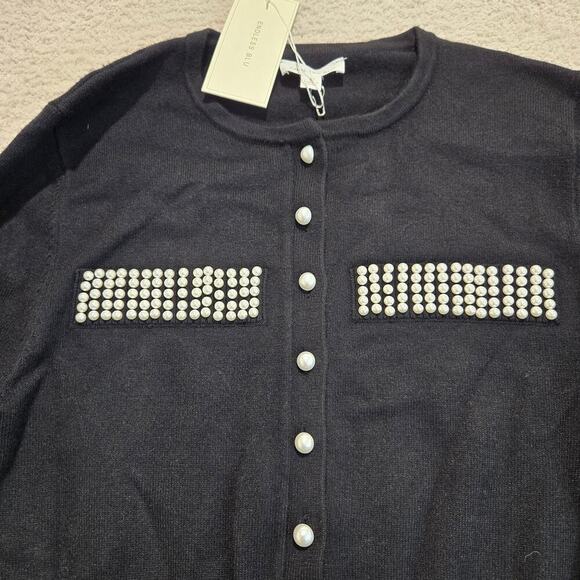 NWT Endless Blu Victoria Sweater Dress Faux Pearl Details Sz M Boardroom Chic - Picture 2 of 13